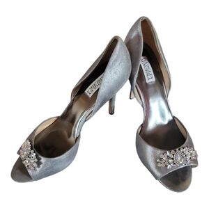 Badgley Mischka Women's Metallic Gray D'orsay Leather Holiday Heels  Sz 10
